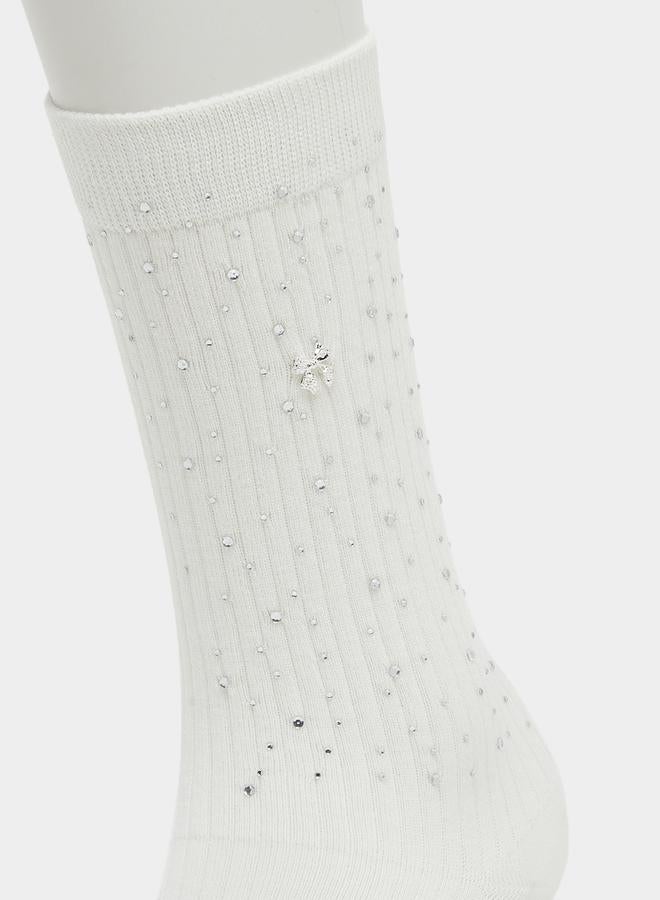 ستايلي طقم من قطعتين - جوارب كلاسيكية مضلعة ومزينة - Image 2